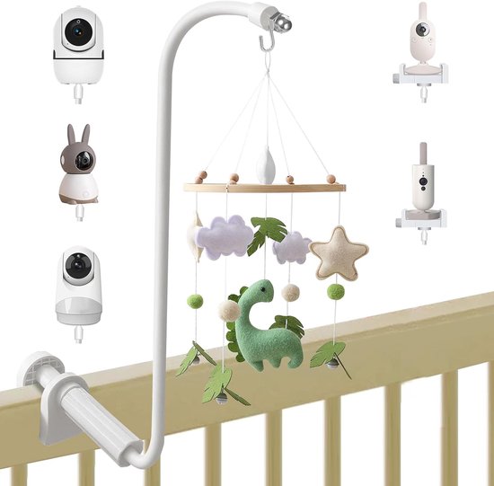 Multifunctionele babybedhouder en mobiel 68 cm, verstelbaar, ophanging, gong, babyfoon, camera
