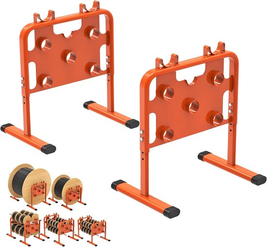 Multifunctionele Draaddispenser en Spoelrek, Draagbare Kabelhouder voor Spoelen tot 33 Inch, Verstelbare Hoogte en Stevige Stalen Constructie