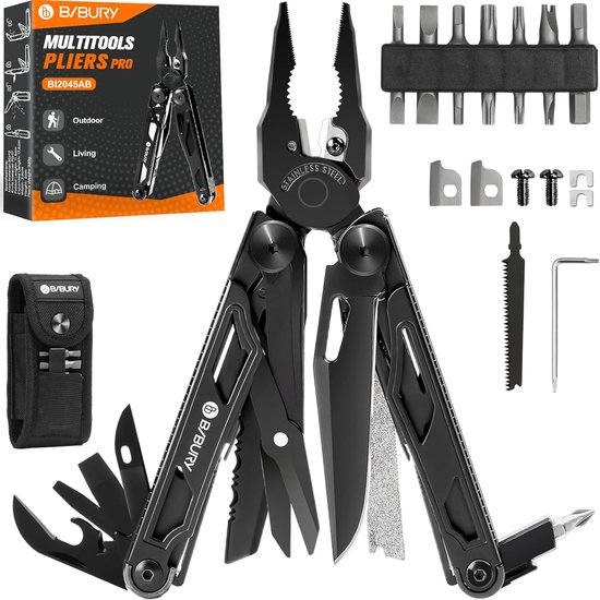 Multifunctionele pliers met schaar en schroevendraaier - RVS pocket tool - Ideaal voor outdoor gebruik - BIBURY