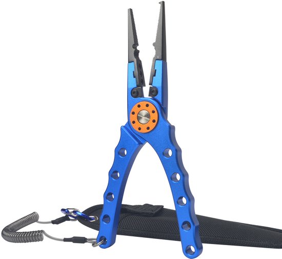 Multifunctionele viscontroletang van aluminiumlegering, open ringhaakverwijderaar en vislijnknipper - blauw