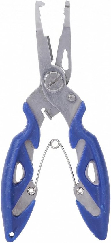 Multifunctionele vistang met gebogen bek – lijnopener - lijnsnijder, lijnklemmer - haakverwijderaar – antislip blauwe handgreep – een essentieel hulpmiddel voor kunstaasvissers – geschikt voor zeevissen van Merkloos