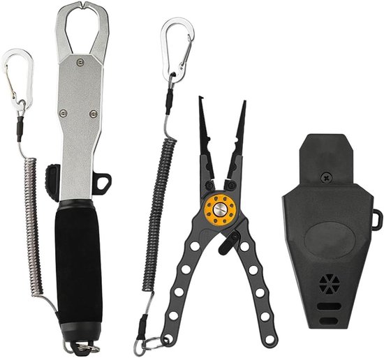 Multifunctionele vistang voor vissers - Aluminium spuitgieten - Draagbaar - Vergrendeling aas tang - Set - Besturen vissen - Ideaal - Voor vissen - Vis - Grijs - Klein. van Merkloos