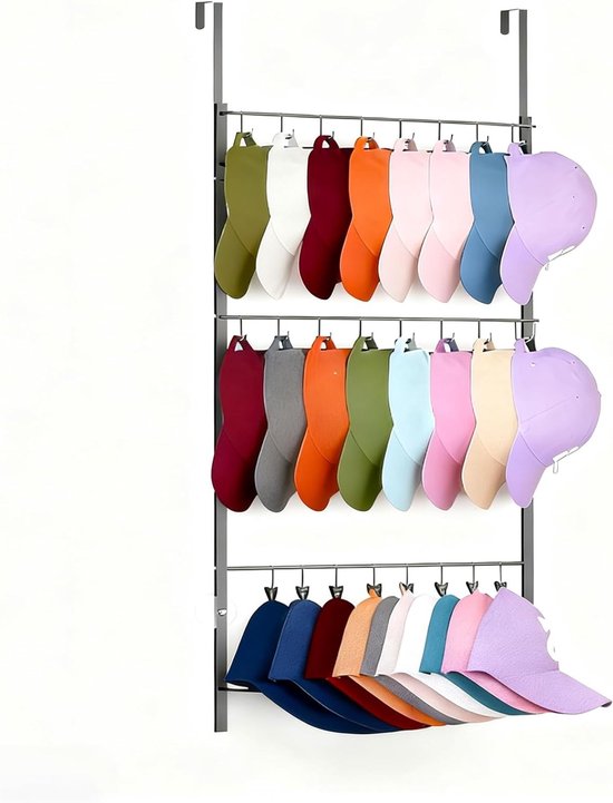 Muurbeugel voor Baseball Caps en Flat Caps met 6 Haken - Ruimtebesparende Hoedhouder voor Woonkamer, Hal en Kantoor