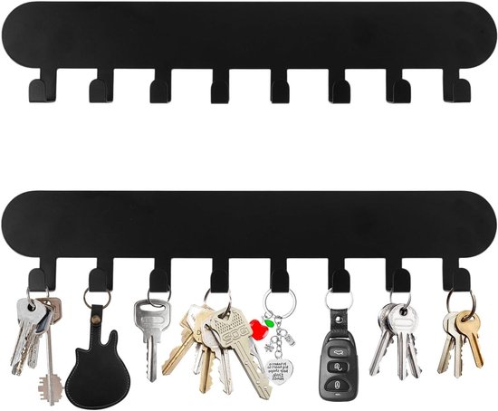 Muurbeugel voor Sleutels met 8 Haken, Zelfklevend en Zonder Boren, Ideaal voor Hal, Deur en Keuken van Merkloos