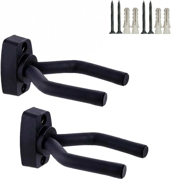 Muurbevestiging Hanger 2 Pack, Gitaarhanger Muurhaak Beugelhouder Standaard Zwart Display met Schroeven - Eenvoudig te installeren - Past op alle gitaren, bas, mandoline, banjo, ukulele