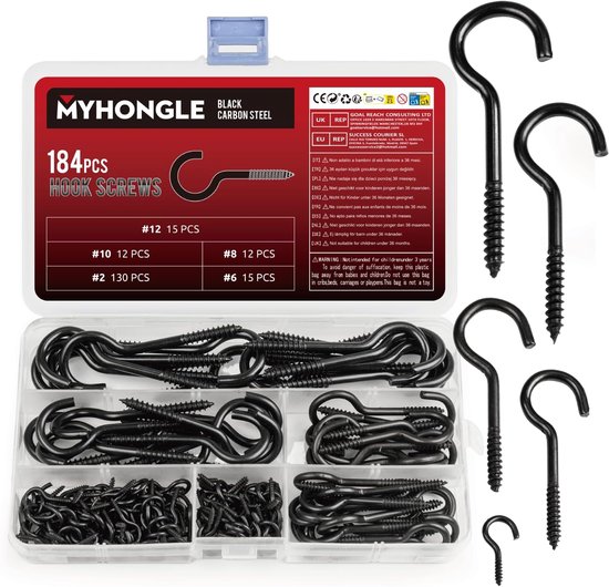 MYHongLe 184 Pcs Screw Hooks for Screws, Ceiling Hooks, Wooden Thread Hook Screws, Metal Screw Hooks with Threaded - ShopVlot