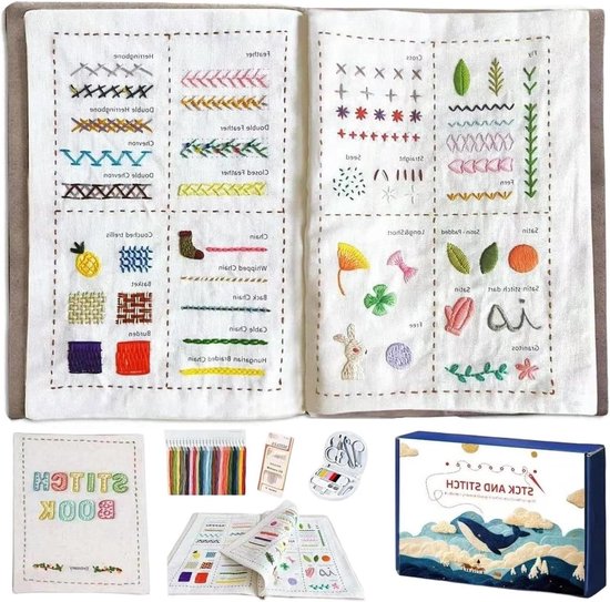 Naaiboeken voor beginners - Borduurboeken Handprojecten - Creatief Borduren Leren - Stap voor stap instructies - 20x12.5x5 cm - Meerkleurig