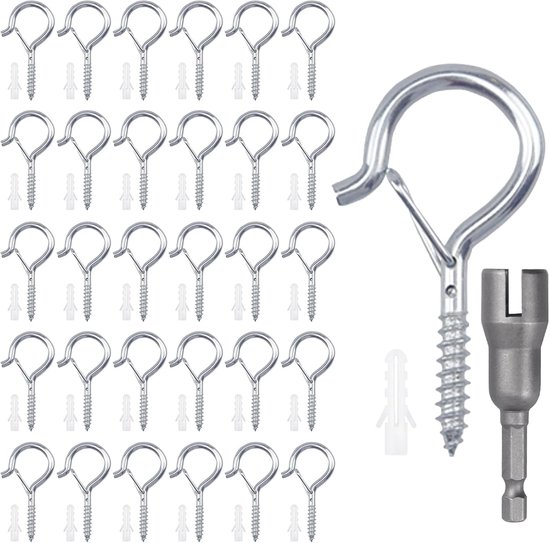 NAMIS Pack of 30 Hooks for Screws, Hook Screws with Fuse, Screw Hooks Silver, Screw Hooks Stainless Steel for Hanging - ShopVlot
