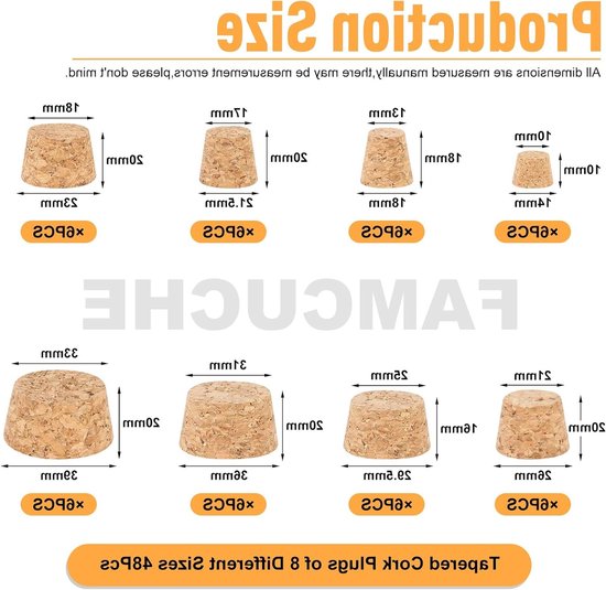 Natuurlijke Kurken Stopper Set van 48 Stuks - Conische Kurken voor Wijn, Bier en Glazen - Perfect voor DIY Projecten en Creatieve Ambachten