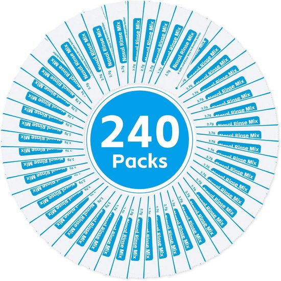 Natuurlijke Neusspoeling Zout, 240 Zakjes voor Neusreiniging, 2.8g Nasal Wash Zout, Ideaal voor Neti Pot en Neusspoelset, Individueel Verpakt voor Gemakkelijk Gebruik
