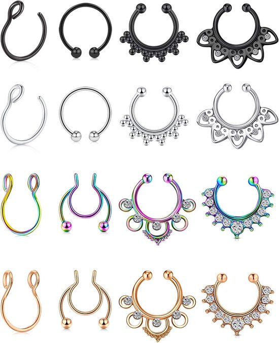 Nep neuspiercing septum chirurgisch staal met heldere CZ valse lip piercing oor neus septum ring niet piercing voor vrouwen mannen