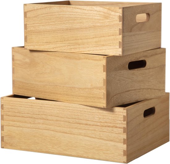 Nesting houten kisten met hengsels Set van 3 - Boerderijdecor houten opslagcontainers/Draaibaar rolbakje/Decoratieve kisten natuur