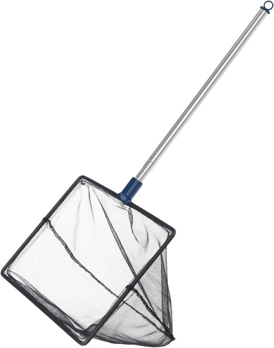 Net voor aquariumvissen met telescoopgreep van roestvrij staal, 20 cm, groot vierkant net met zachte fijne mazen, etensresten, afval