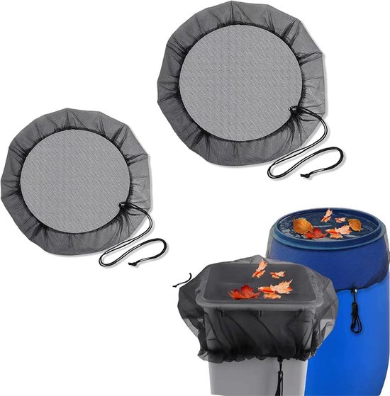Net voor regenton, 2 stuks, filterafdekking voor tank met verstelbaar trekkoord, bescherming tegen bladeren en vuil voor tuinemmer, diameter 80 cm en 100 cm