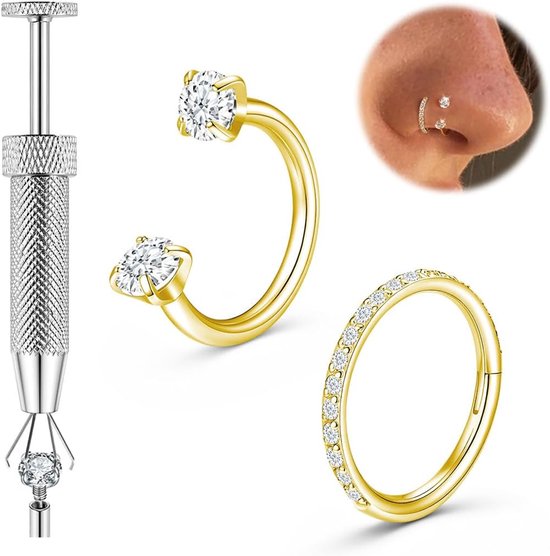 Neusring titanium 20G 18G - goud zilver dubbele edelsteen - hypoallergenisch - stijlvol voor dagelijks gebruik - ShopVlot
