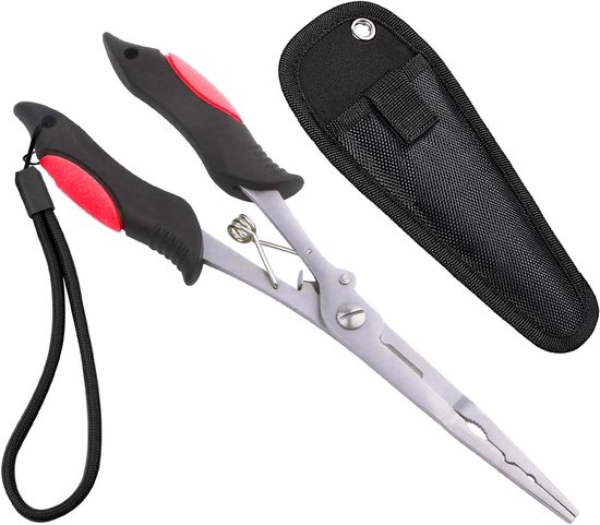 Neusvistang met schaar en vis haak verwijderaar, tang gereedschap en snoek lijn snijder met schede - visaccessoires voor mannen - vishaak verwijderaar. van Merkloos