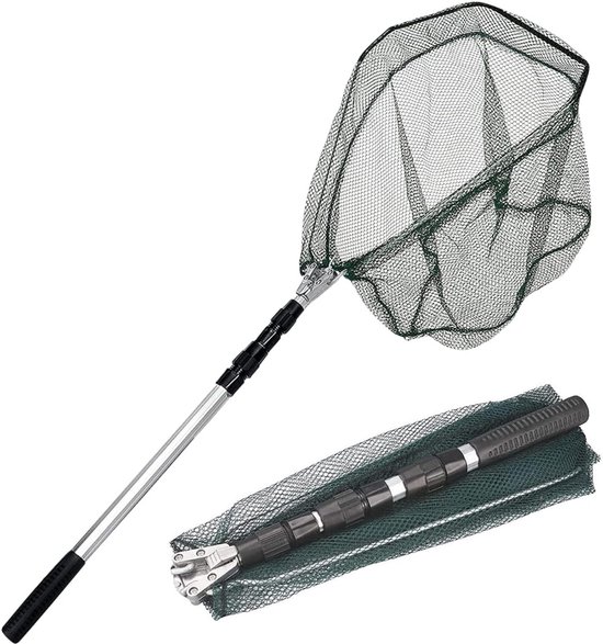 Nexvo® Schepnet Vissen - Visnet - Telescoop Schepnet - Duurzaam Net met Rubberen Coating - Groen - 43cm x 43cm x 1cm van Merkloos