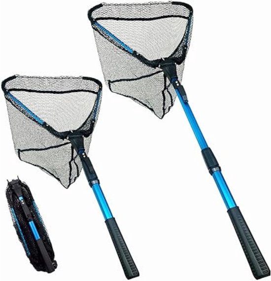 Nexvo® Schepnet Vissen - Visnet - Telescoop Schepnet - Duurzaam Net met Rubberen Coating - Zwart/Blauw - 40cm x 40cm x 1cm