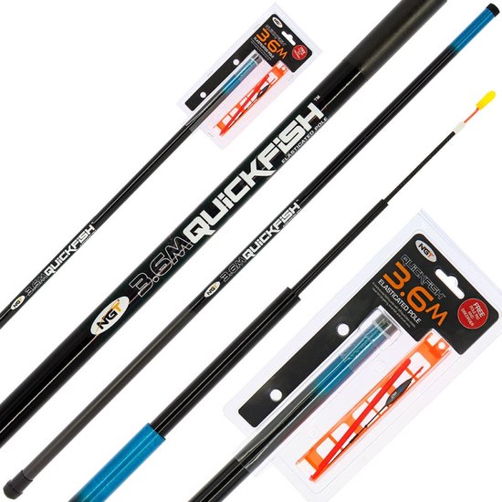 NGT Quickfish Combo - 3,60m Vaste Hengel met elastiek, Tuigje & Hakensteker - Vaste Hengel van Merkloos