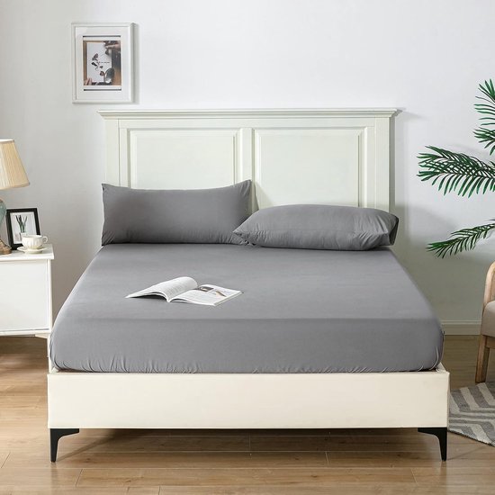 Nite Hoeslaken Lakens 25CM Extra Diepe Pocket Lakens Zacht en Ademend Machine Wasbaar Hoeslaken Enkele Dubbele King Super King Size (Donker Grijs, Single)