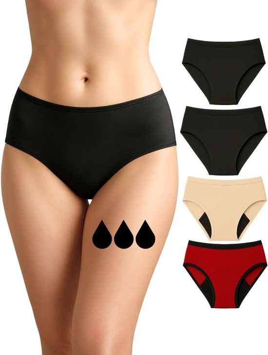 Noblood Menstruatie-ondergoed, vergelijkbaar met 2-3 tampons; uitwasbaar; katoen; ecologisch; menstruatieondergoed voor ongestelde vrouwen, slips, absorberend; voor meisjes en dames; XXS-3XL