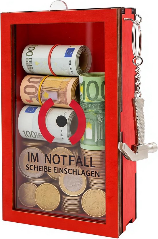 Nooddoos met hamer - grappig brandweercadeau, gepersonaliseerd geldgeschenk doos voor verjaardag, bruiloft & 18e verjaardag jongen, decoratieve houten kist in rood - creatief cadeau-idee
