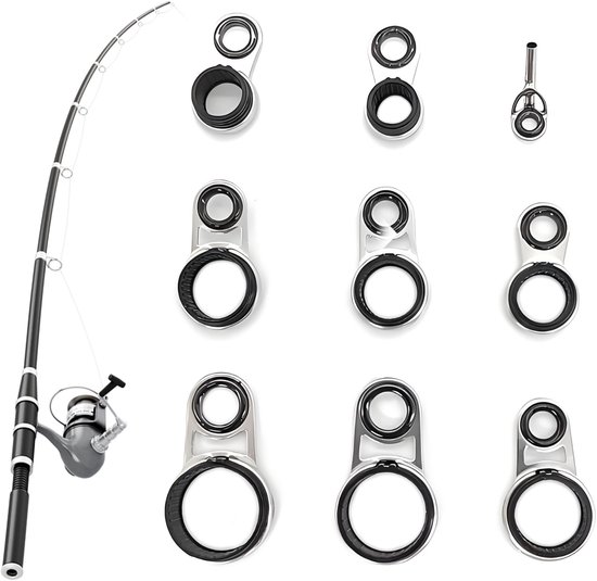 NTHProducts - Visserij - Gidsringen - Ideaal voor reparatie - Zwart - Gidsring set - Ceramische eindring set - Geschikt voor rotsvissen - 9 stuks