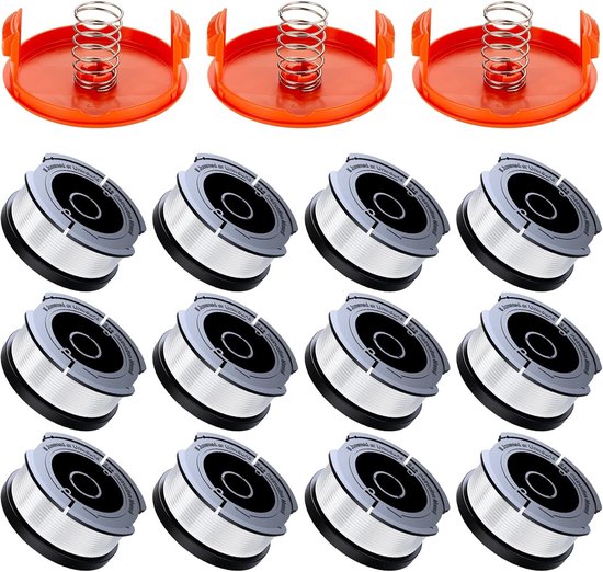 Nylon Grastrimmer Spoelen 9 m 1/4 Inch - Compatibel met Diverse Grastrimmers - 12 Spoelen en 3 Caps voor Efficiënt Grasmaaien en Onderhoud
