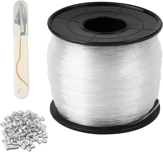 Nylon koord met schaar - 0,6 mm x 200 m - transparant nylondraad - scheurvast - onzichtbaar sterk nylon koord om op te hangen - transparant monofilament vislijn voor sieraden en knutselen van Merkloos