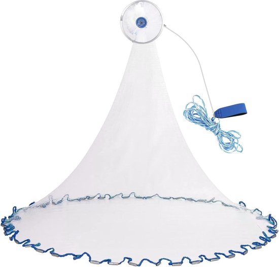 Nylon monofilament visnet handgooier garnalenkooi voor vissen - karpers visnet met 8 m touw van de hand (24 m) van Merkloos