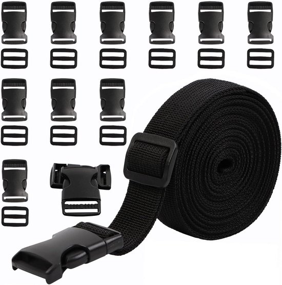 Nylon Rol - Gesp Band - Huisdier Riemen - Inclusief Gespen - 10 Meter - Zwart