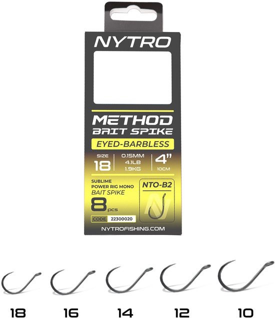 Nytro NTO-B2 Barbless Method Bait Spike Rigs – 10 Cm #12 - 0.21mm - 7.7lb