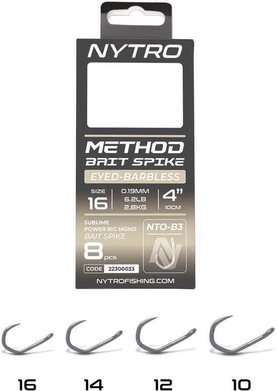 Nytro NTO-B3 Barbless Method Bait Spike Ready Tied Rigs – 10 Cm #14 - 0.21mm - 7.7lb van Merkloos