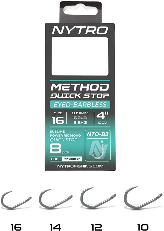 Nytro NTO-B3 Barbless Method Quick-Stop Ready Tied Rigs – 10 Cm #10 - 0.25mm - 12lb van Merkloos