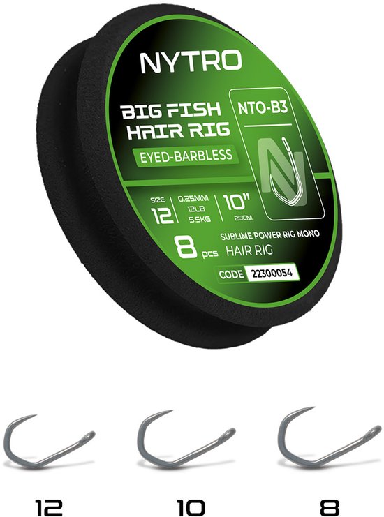 Nytro Ready Tied Rigs Big Fish Hair Rig Eyed-Barbless 25cm (8 pcs) - Maat : Haak 12 - 0.25mm