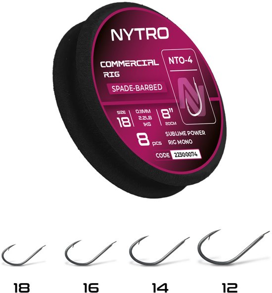 Nytro Ready Tied Rigs Commercial Rig Spade-Barbed 20cm (8 pcs) - Maat : Haak 16 - 0.11mm