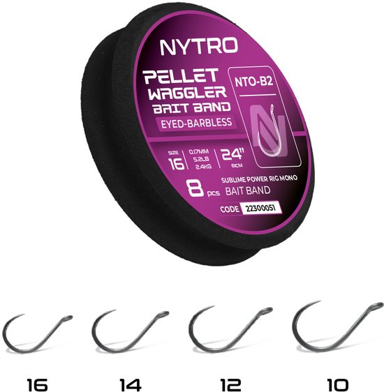 Nytro Ready Tied Rigs Pellet Waggler Bait Band 61cm Eyed-Barbless NTO-B2 (8 pcs) - Maat : Haak 10 - 0.23mm