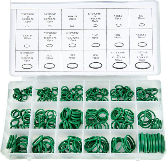O-ringen Set - Rubberen Afdichtingen - Reparaties Uitvoeren - 270 Delig Assortiment - 18 Maten - Groen