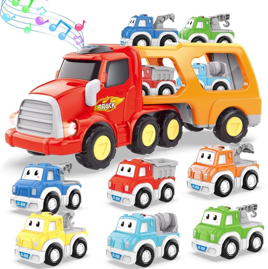 oCreon 7-in-1 Auto Speelgoed voor Jongens (2+ Jaar) - Vrachtwagen met Lichten en Muziek - Speelgoed voor Peuters en Kinderen van oCreon