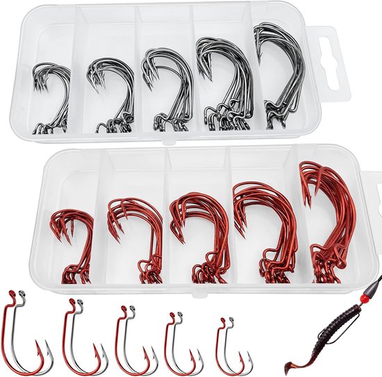 Offset Haak Set met 100 Stuks in 5 Maten - Carbon Staal Drop Shot Haken voor Rubber Bait en Zeevisserij Accessoires
