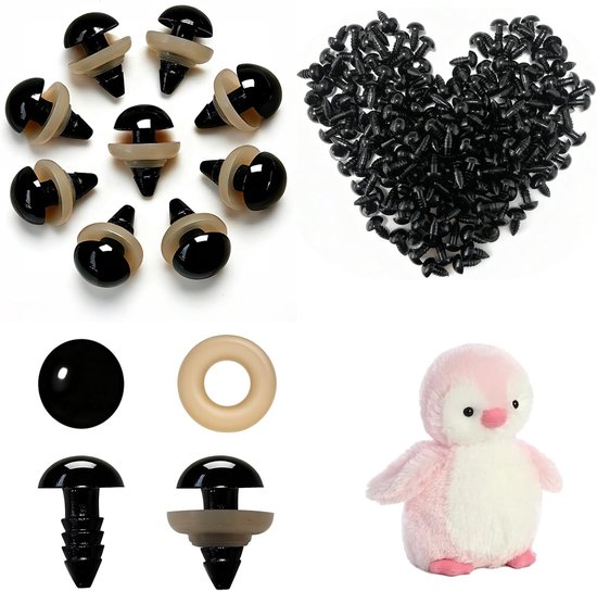 Ogen, 10 mm, met sluitringen voor amigurumi, poppen, poppen en doe-het-zelfprojecten, zwarte kunststof ogen, haakaccessoires, naaien, vilt, knutselwerk en creatief handwerk