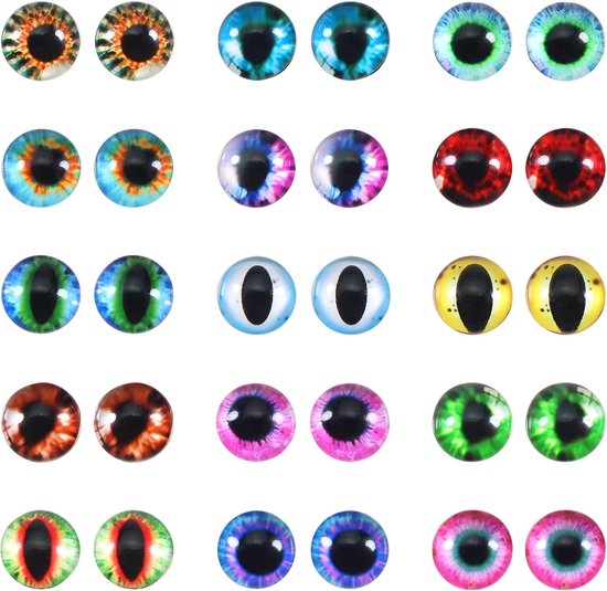 Ogen 12 mm Rond Glas Drakenogen Multicolour Cabochon Veiligheidsogen Dinosaurus Draak voor Dieren Poppen Maken | Ogen cabochons van glas, voor speelgoed accessoires pluche dier gehaakte dieren, pop marionet teddyogen