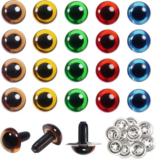 Ogen 12mm Kleurrijke Plastic Veiligheid Ogen voor Haak Craft met Metalene Bevestigingsdelen Trapeziumvormige voor Gehaakte Dieren Poppenogen