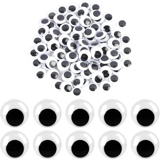 Ogen, 20 mm, zelfklevend, groot, zwart en wit, knutselogen, zelfklevend voor doe-het-zelf handwerk, knutselprojecten, decoratie, poppen, scrapbooking - voor en volwassenen