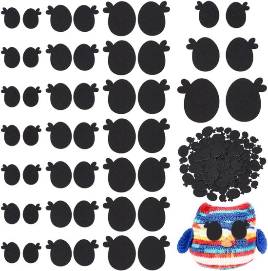 Ogen, 3 maten, plat, rond, Amigurumi, vilten ogen, zelfklevend