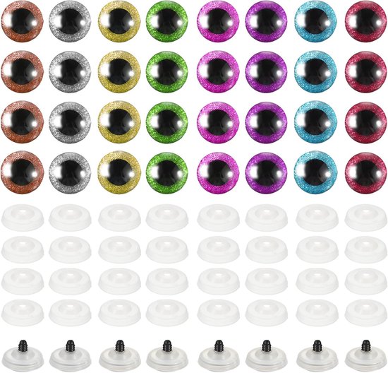 Ogen, 30 Stks Pop Ogen Realistische Kleurrijke Haken Veiligheid Ogen voor Decor Haak Accessoires Poppen Ambacht, 8 Kleuren