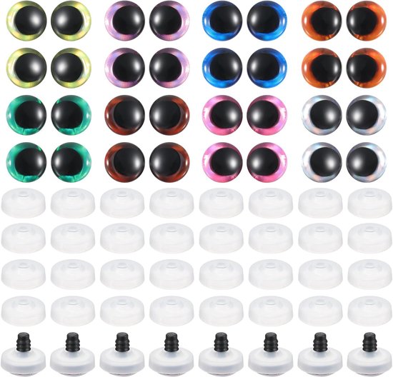 Ogen, 32 Stks Maan Pop Ogen Realistische Kleurrijke Haken Veiligheid Ogen voor Decor Haak Accessoires Poppen Craft Halloween, 8 Kleuren