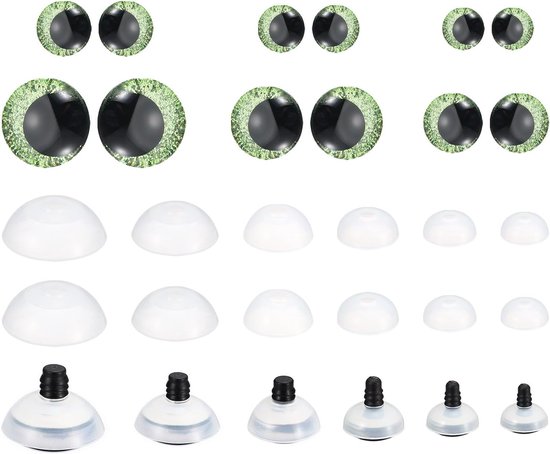 Ogen, 34 Set Poppenogen met Sluitringen Zachte Knoppen Realistische Kleurrijke Haalogen voor Decor Haal Accessoires Poppen Knutselen, Gras Groen