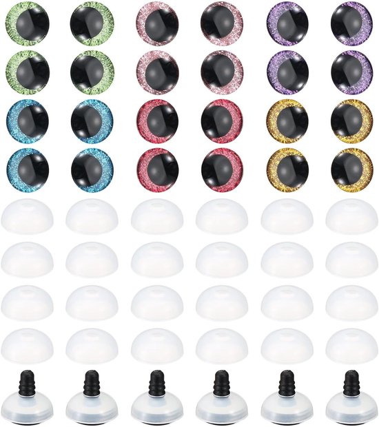Ogen, 36 Set Pop Ogen met Wasmachines Zachte Knoppen Realistische Kleurrijke Haken Veiligheid Ogen voor Decor Haak Accessoires Poppen Ambacht, 6 Kleuren