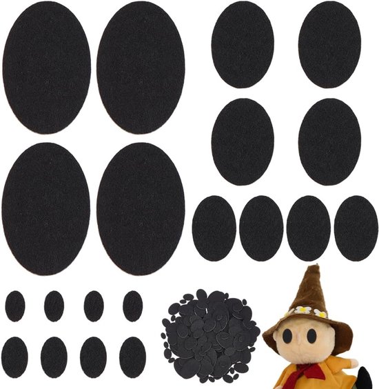 Ogen, 5 maten, zwart, vilten ogen, Amigurumi, knutselen, ogen, haken, dieren, pluche ogen, voor knuffels, poppen, 8,5 - 37,5 x 5,5 - 24,5 mm
